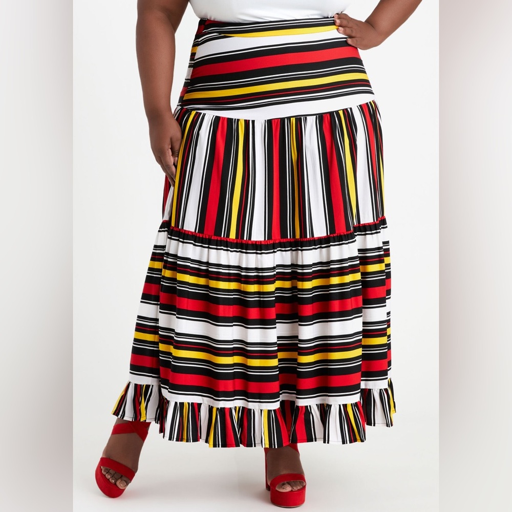 NWT Ashley Stewart Stripe Ruffle High Waist Maxi Skirt sz 34/36